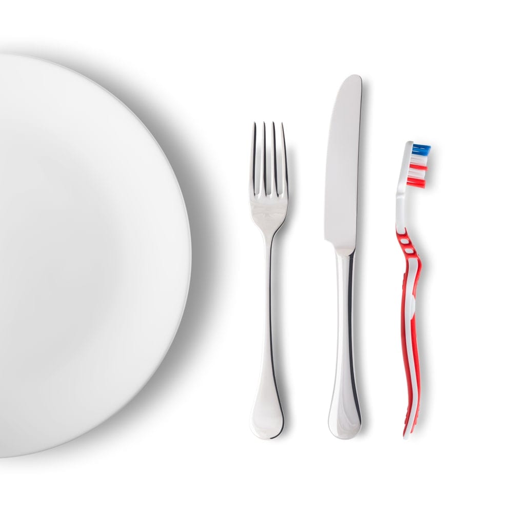 place setting with toothbrush
