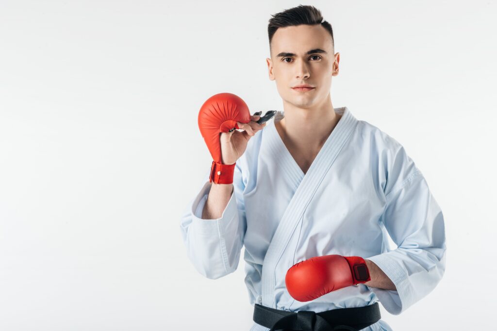 boxer holding mouthguard