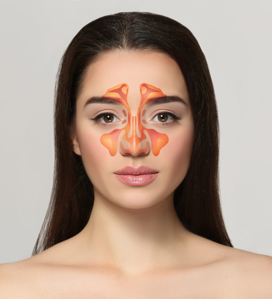 sinus cavities over a woman's face